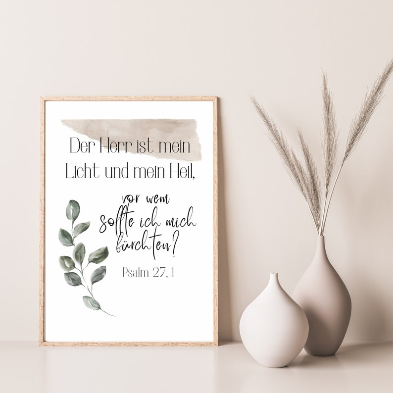 Bible verse poster my light and my salvation Christian gift idea Psalm 27:1 DIN A6,A5,A4,A3 image 1