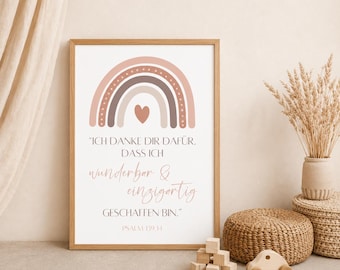 Bible Verse Poster "Wonderful & Unique" | Christian Children's Poster | Christian Gift Idea for Birth | Psalm 139:14 | DIN A6, A5, A4, A3