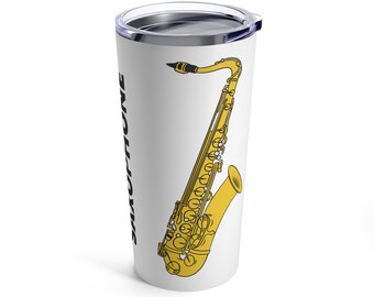 Vaso de saxofón tenor 20oz, regalo de saxofón, regalo para músico, vaso de instrumento de banda
