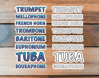Brass Instrument Text Stickers, Band Sticker, Trumpet French Horn Trombone Euphonium Tuba, Sticker Pack