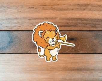 Trombone Player Sticker, Trombone Sticker, Lion Playing Trombone Sticker, Music Sticker, Animal Sticker, Band Orchestra Education