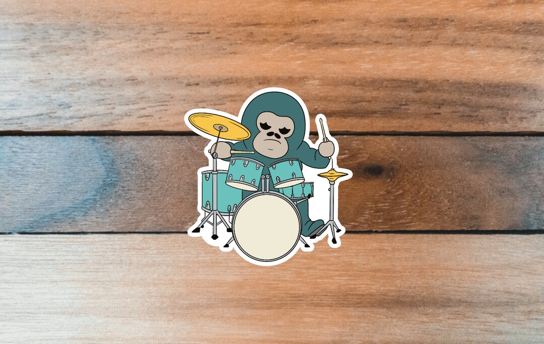 Drum Set Sticker Percussion Sticker Drummer Sticker Gorilla Etsy
