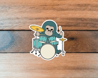 Pegatinas de batería, pegatinas de percusión, pegatinas de baterista, pegatinas de música de baterista gorila, pegatinas de animales, pegatinas de música para orquesta y banda