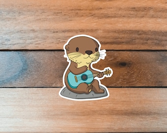 Pegatina de jugador de ukelele, pegatina de nutria, pegatina de ukelele, pegatina de instrumento, pegatina de música, pegatina de animal