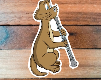 Pegatina de oboe, pegatina de nutria oboísta, lengüeta doble, pegatina musical, regalo para músico