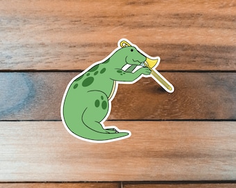Pegatina de trombonista, pegatina de trombón, pegatina de dinosaurio tocando el trombón, pegatina de música, pegatina de animal, educación de orquesta de banda