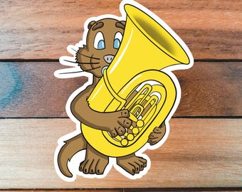 Tuba Player Sticker, Tuba Sticker, Tuba Player Gift, Music Sticker, Animal Sticker, Otter Sticker