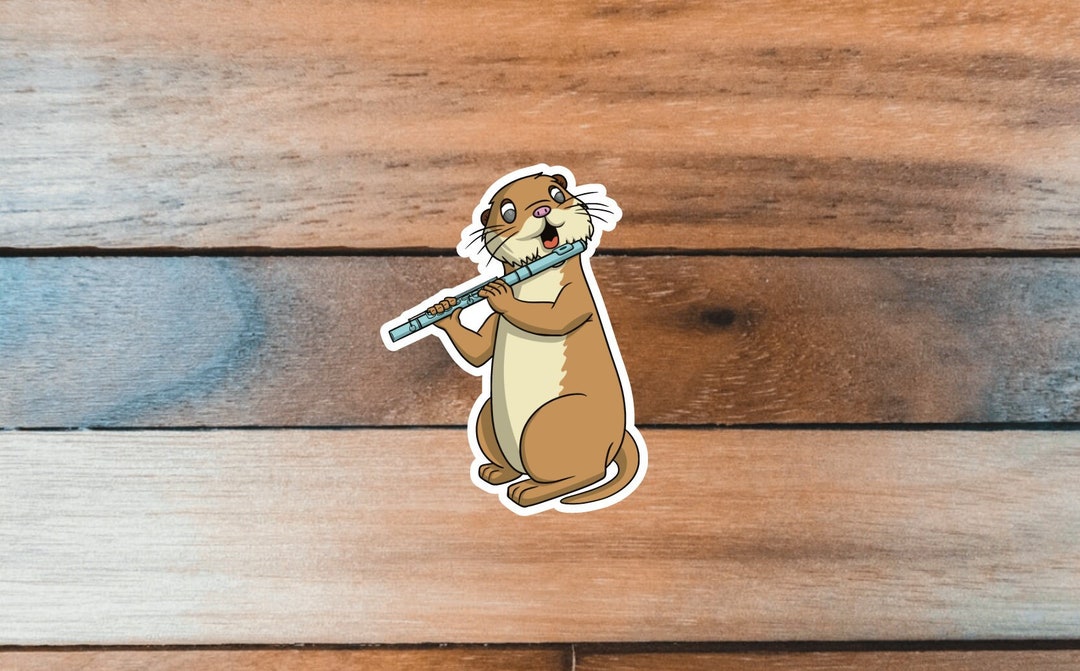 Flute Sticker, Otter Flute Player Sticker, Sticker for Flautist, Music