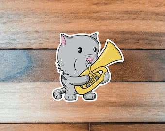 Tuba Player Sticker, Tuba Sticker, Tuba Player Gift, Music Sticker, Animal Sticker, Cat Sticker