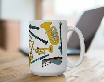 Color de la taza del instrumento de la banda, regalo del amante del café, regalo para el músico, taza de cerámica 15oz