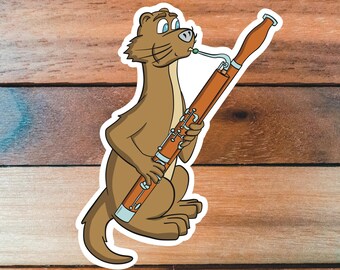 Bassoon Sticker, Otter Bassoon Player Sticker, Double Reed, Music Sticker, Gift for Musician