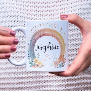 Boho Floral Name Mug: Personalized Ceramic Coffee Cup