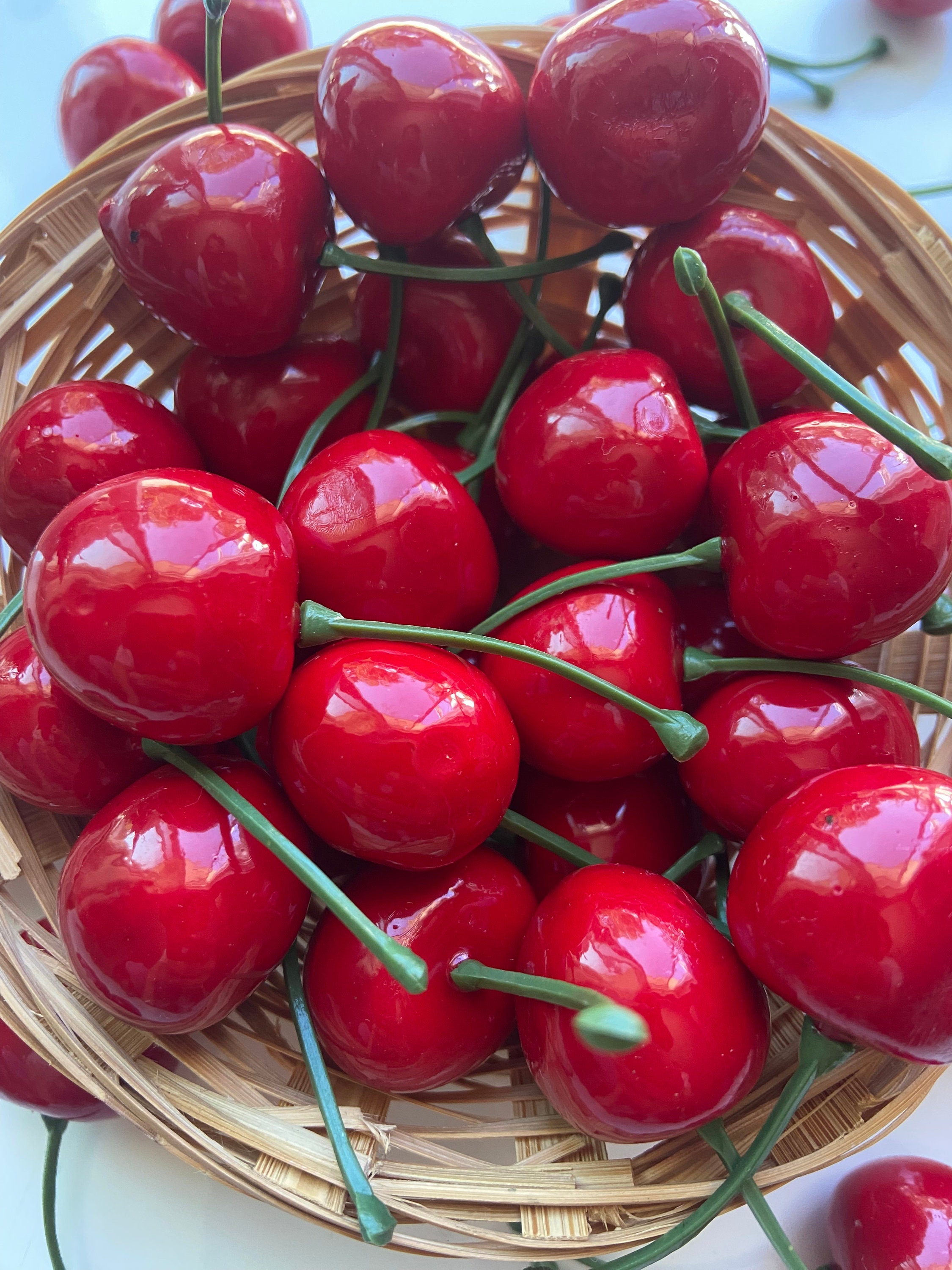 Ciliegie Artificiali Rosse - 25 Pezzi, Frutta Finta In Plastica Per Decorazioni - Foto 5