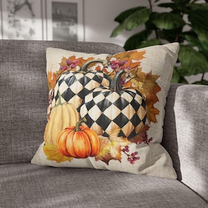 Checkered Pumpkin Pillow Cover: Cozy Cottagecore Farmhouse Decor