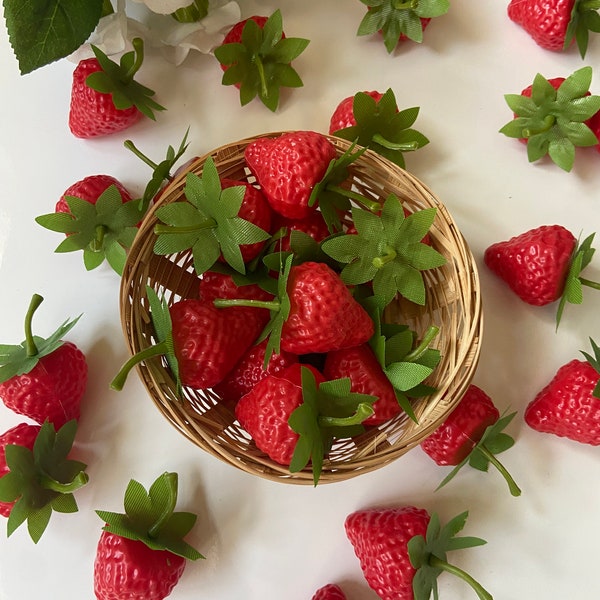 Fake strawberries tiered tray decor strawberry props fake fruit kitchen decor strawberry decor