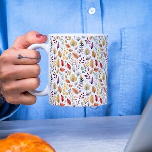 Autumn Leaves Ceramic Mug: Boho Floral Fall Decor