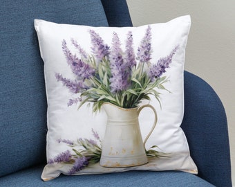 Funda de almohada con flores de lavanda: decoración rústica estilo cottagecore (20 x 20)