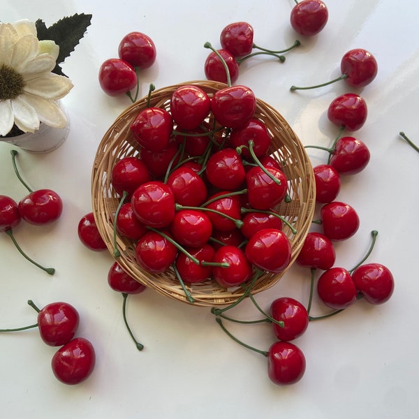 Cherry Decor / Tiered Tray Decor / Cherry Props / Fake Fruit / Kitchen Decor