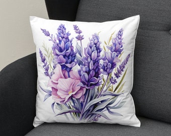 Lavender Floral Pillow Cover: Cottagecore Farmhouse Decor (20x20)