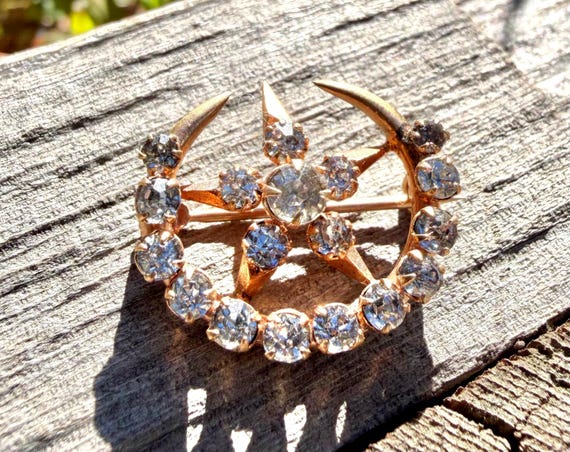 Victorian Solid Gold Celestial Brooch - image 1