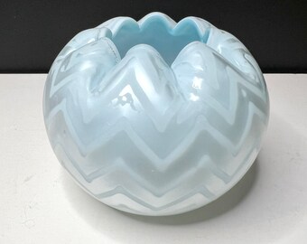 1890s  Ice Blue Rose Bowl with Pearlized Herringbone pattern