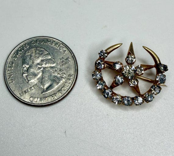 Victorian Solid Gold Celestial Brooch - image 8