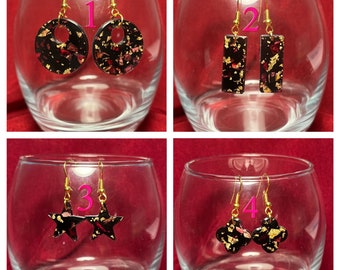 Handmade rose petal and gold with a black background gold plated nickel free anti-allergy earrings