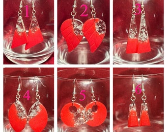Handmade red and silver flake, silver nickel free anti-allergy earrings