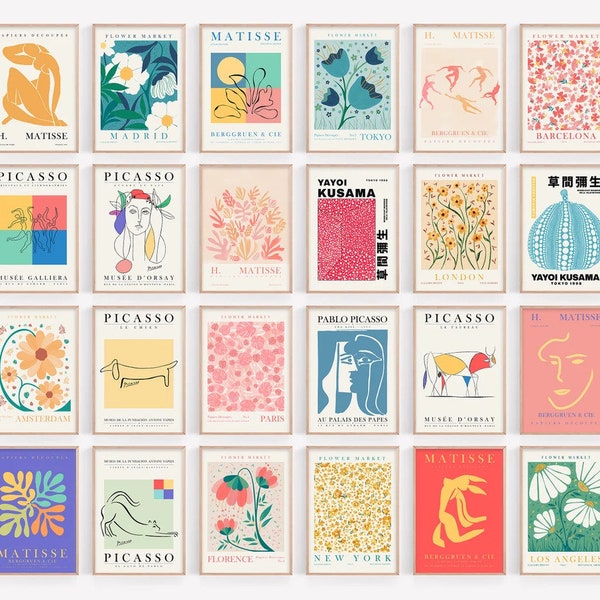 120 pcs Gallery set, trendy art prints, flower decor prints, retro poster set.