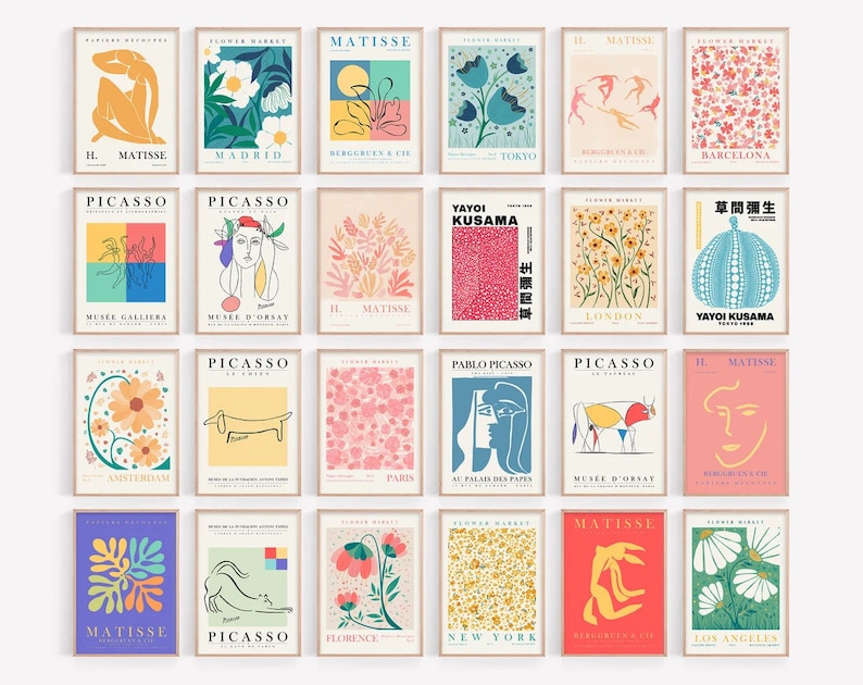 120-teiliges Galerieset, trendige Kunstdrucke, Blumendekordrucke, Retro-Posterset. Bild 1