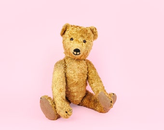 Vintage Brown Mohair Teddy Bear, Mid 20th Century Jointed Bear with Swivel Head Long Limbs and Humpback, German