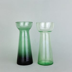 2x Vintage Green Glass Bulb Vases, Dutch Blown Glass Hyacinth Vase, Early to Mid 20th Century