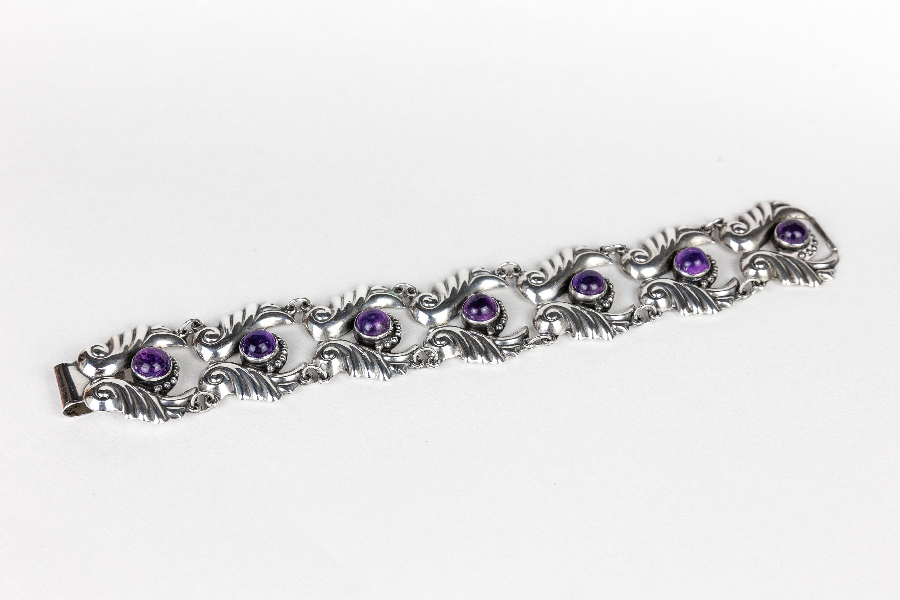 Vintage Mexican Silver Amethyst Bracelet, Marked AE Sterling