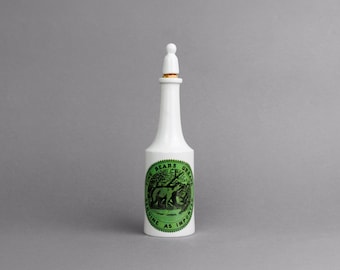 Rare Vintage White and Green Portmeirion Chemist Prints Kitchen Oil Bottle, Mid Century Ceramic Kitchen Storage, Stoke Pottery, Bears Grease