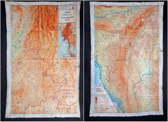 Three WW2 RAF silk escape and evade maps - large size double-sided