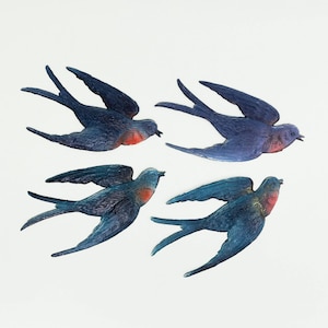 4x Vintage Die-Cut German Embossed Cardboard Decorative Swallow Birds, Length 16cm, Wall Decor, Two Sets of 4 Available
