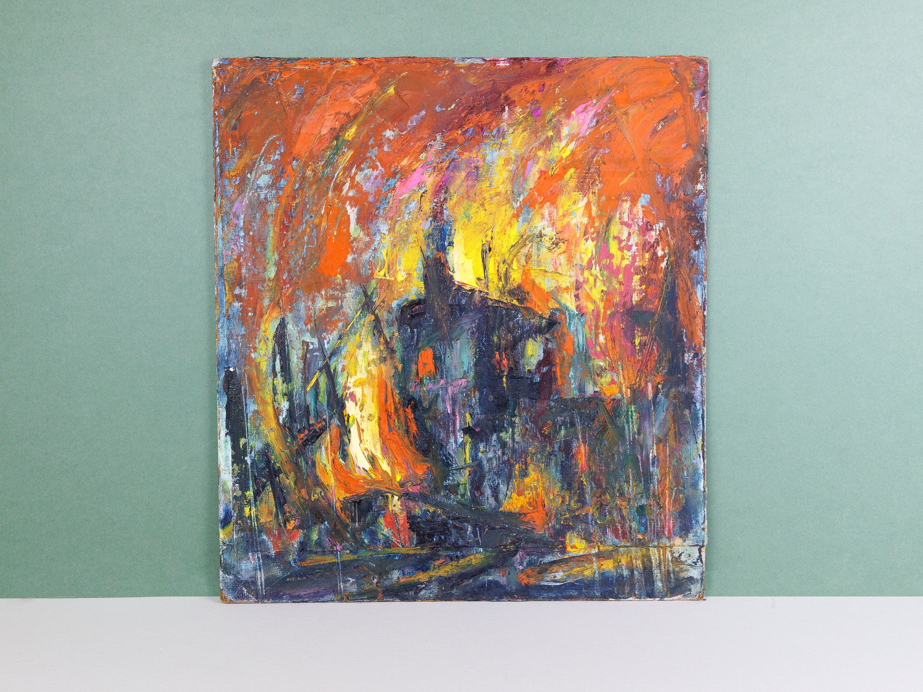 50s〜 アメリカアンティーク 絵画 USA カントリー ミッドセンチュリー Mid Century Vintage Abstract Double Sided Oil Painting on Board
