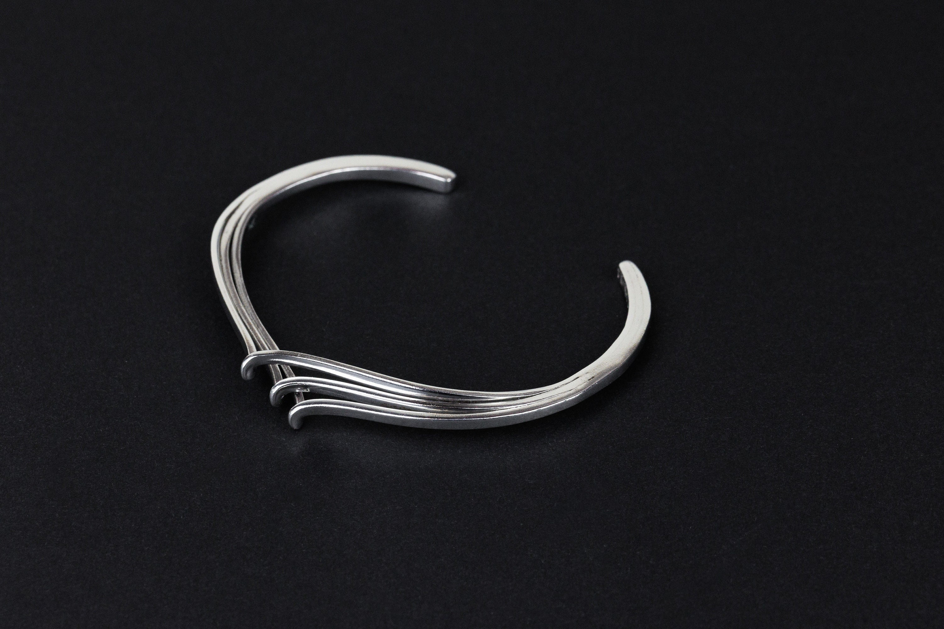 Vintage Silver Mexican Bangle, Modernist, Thin Wavy Bracelet