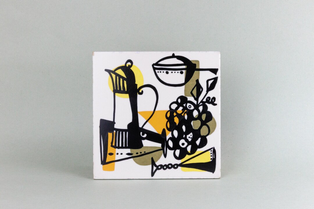 1x Vintage Carter Tile Trivet Funky Pattern of Kitchenware Retro ...