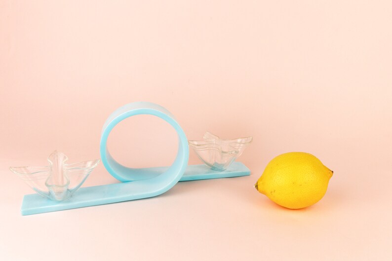 Vintage Blue Early Plastic Candle Holder, Swirled Plastic Candleabra