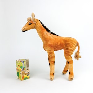 Tall Vintage Steiff Velvet Okapi Antelope, Rope Tail, Mid Century Toy 60s