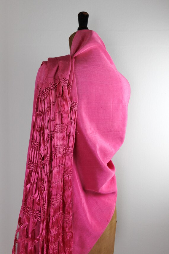 Antique Silk Fringed Shawl Scarf Early 20th Centu… - image 9