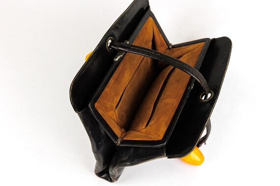 Vintage Dark Brown Leather Clutch Bag with Orange… - image 8