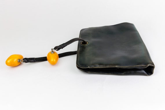 Vintage Dark Brown Leather Clutch Bag with Orange… - image 2