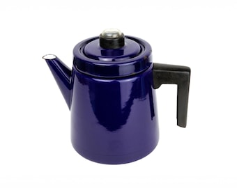 Vintage Antti Nurmesniemi for Finel, Arabia Finland Blue Enamel Teapot, Coffee Pot, Kettle, Mid Century Scandinavian