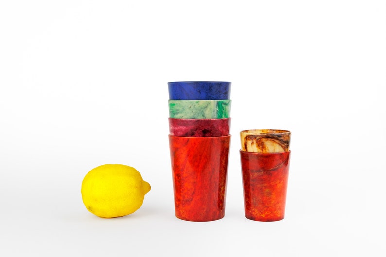 Vintage Bandalasta Ware Bakelite Marbled Early Plastic Cups, Tumbler, Retro Plastic, 1930s, Early 20th Century image 2