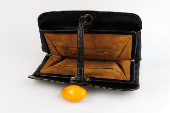 Vintage Dark Brown Leather Clutch Bag with Orange… - image 9