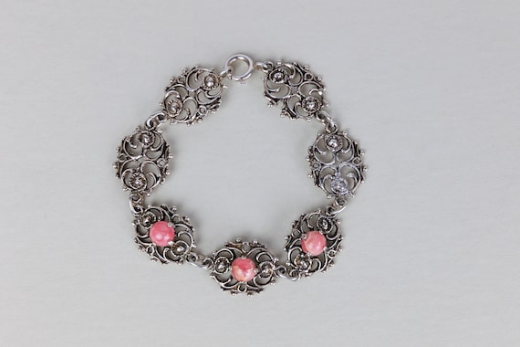 Vintage German Silver Link Bracelet, Rhodochrosit… - image 8