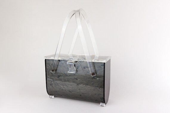 Vintage Grey Pearlized Lucite Handbag, Clear Luci… - image 4