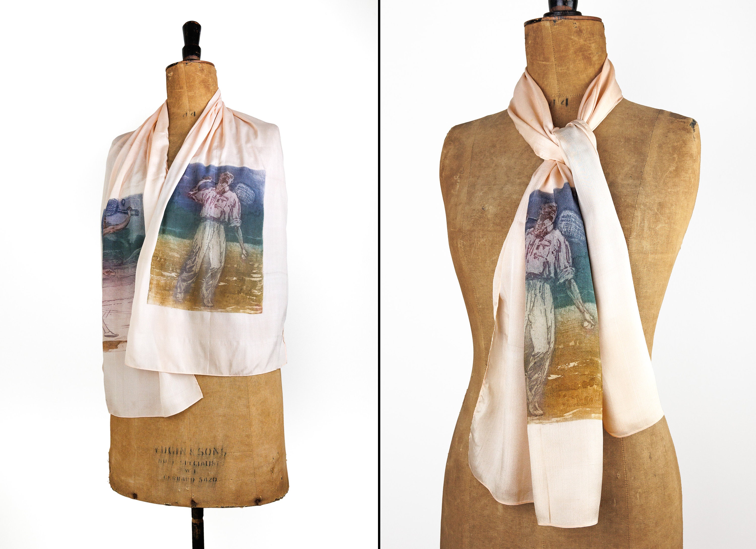 Vintage Art Deco 20s Silk Stole Scarf in Pale Peachy Pink